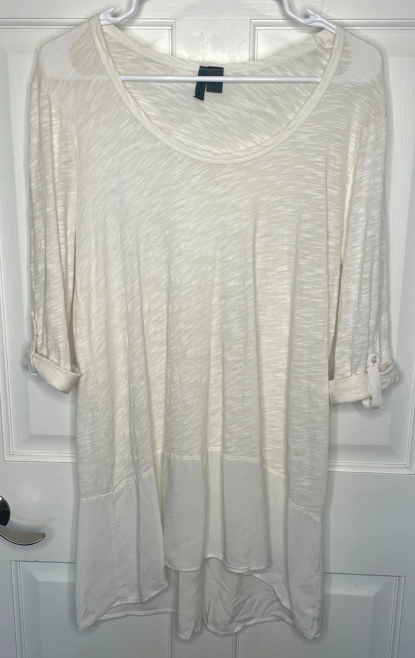 Anthropologie Left of Center Women's Scoop Neck Tunic Sz S Roll Tab Flowy Boho